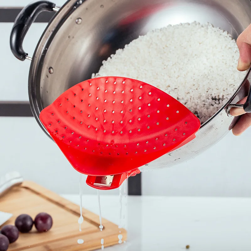 

Silicone Colander Pot Strainer With Stainless Steel Clip Rice Wash Strainer Draining Pasta Vegetable Kitchen Accessories