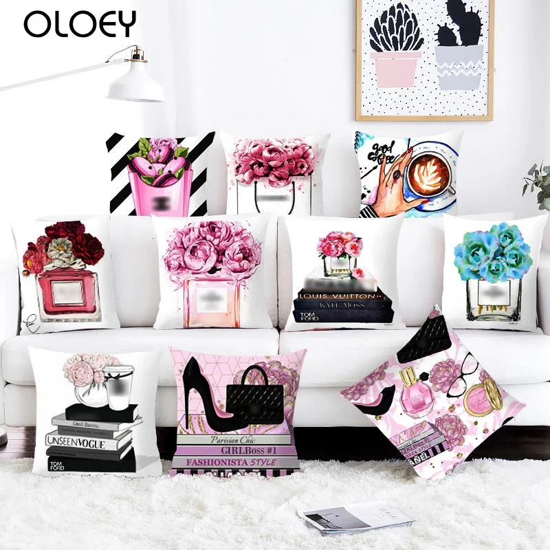 45x45 см наволочка ручная роспись цветы флаконы духов для дома декоративные