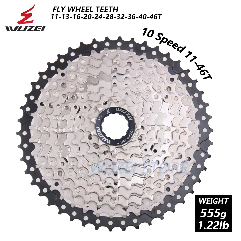 WUZEI 8 S/9 S/10 S/11 S/12 S кассета 32/36/40/42/46/50T Сталь mtb горный велосипед свободного хода Совместимость Shimano - Color: 10 Speed 11-46T