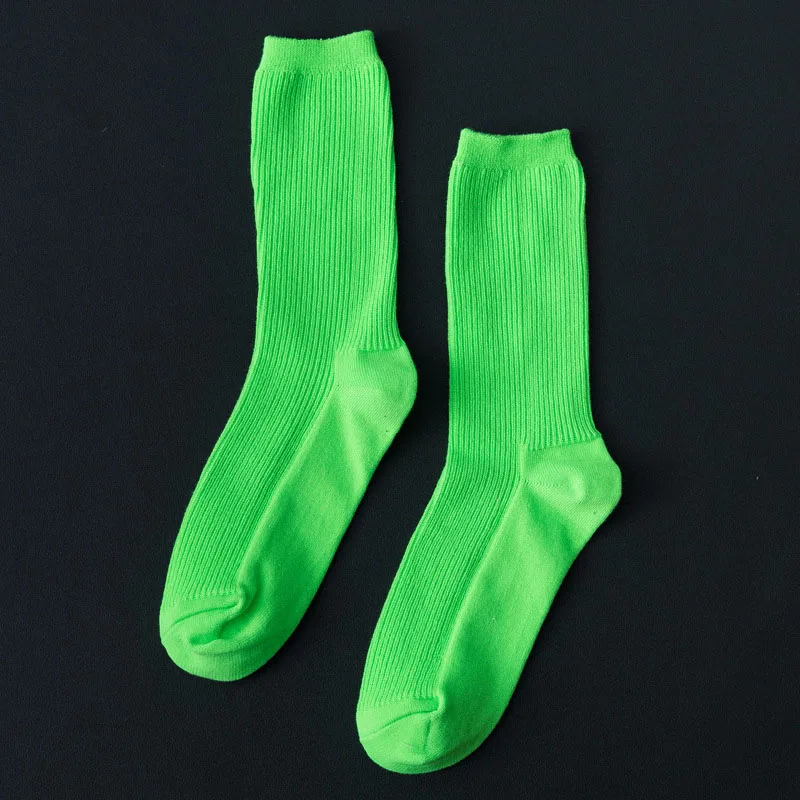 green Женские носки ярких цветов, уличные, Харадзюку, скейтборд, женские забавные носки, одноцветные, флуоресцентные, студенческие, спортивные, модные, женские носки до середины голени - Цвет: green