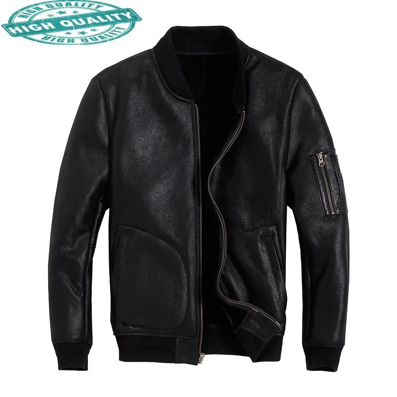 

Men Genuine Winter Real Fur Coat Warm Vintage Sheepskin Leather Coats Sheep Shearing Bomber Jacket KJ2720