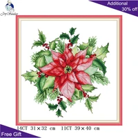 joy sunday christmas red h867 14ct 11ct counted and stamped christmas red flowers home decor embroidery diy cross stitch kits