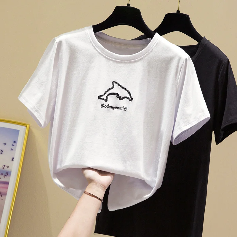 

WWENN Tshirts Woman Summer Cotton Tops Animal White T Shirt Women 2021 Mujer Camisetas Tee Shirt Femme T-shirt Damskie Y2K Black
