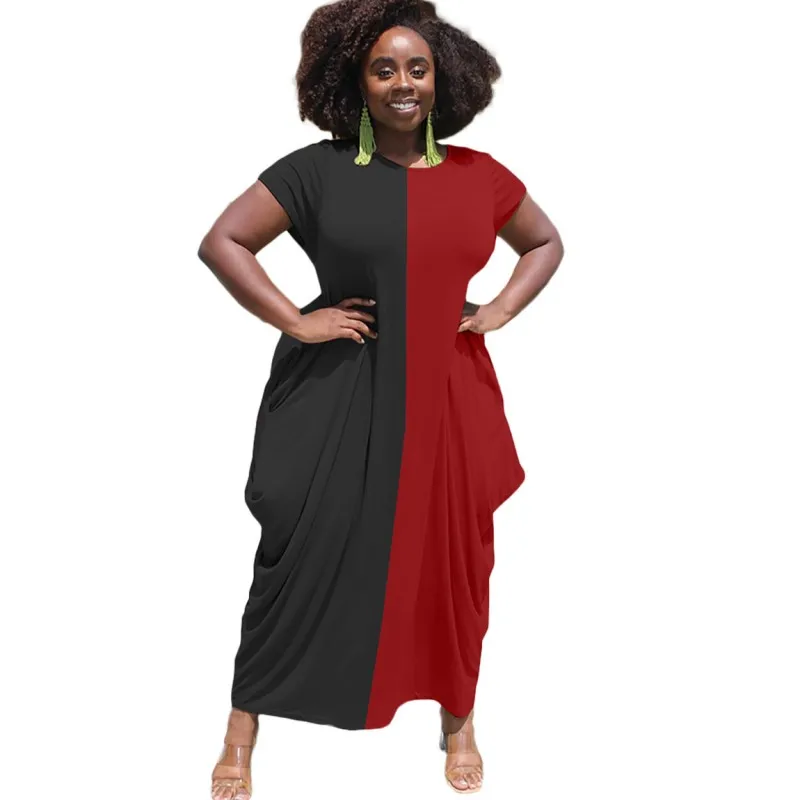 

Long T Shirt Dresses For Women O Neck Short Sleeve Colors Patchwork Summer New Fashion Street Style Loose Casual Maxi Dress 2021