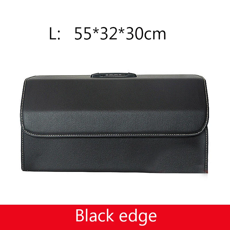 Black edge L Одноцветный кожаный Органайзер для багажника, сумка для хранения из искусственной кожи, складная сумка с едой, напитками, зонтиком для уборки БАГАЖНИКА АВТОМОБИЛЯ - Название цвета: Black edge L