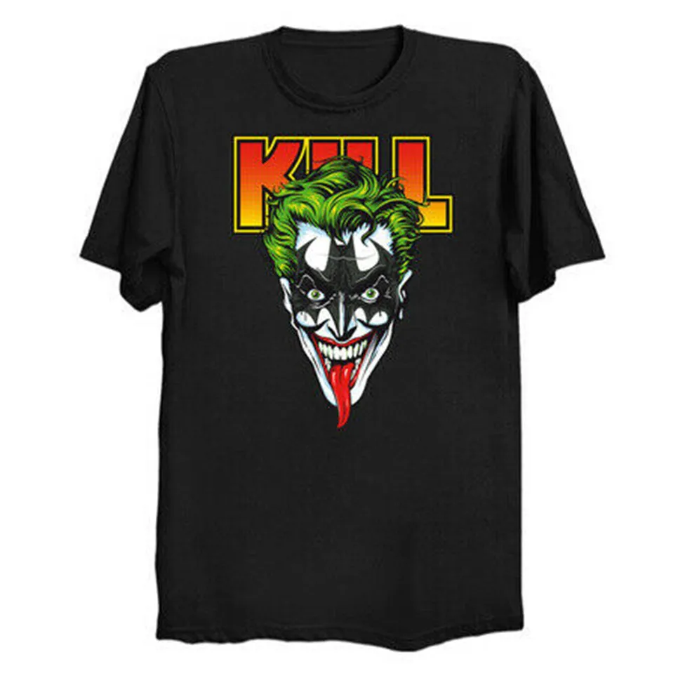 Kiss The bath Joker рок группа летучая мышь человек пародия черная футболка Харли Куинн