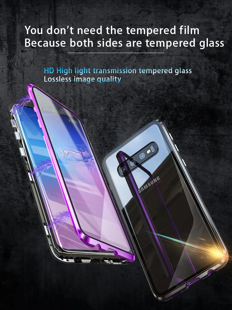 

Metal Magnetic Case + Tempered Glass Magnet Case Cover For Samsung Note 8 9 S8 S8P S7edge S9 S9P