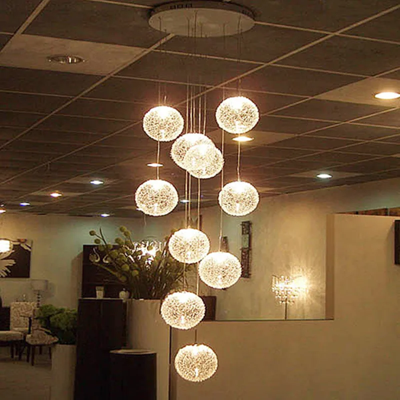 

Современные большие круглые лестничные люстры, стеклянные подвесные светильники с 10 лампочками для гостиной, осветительный прибор