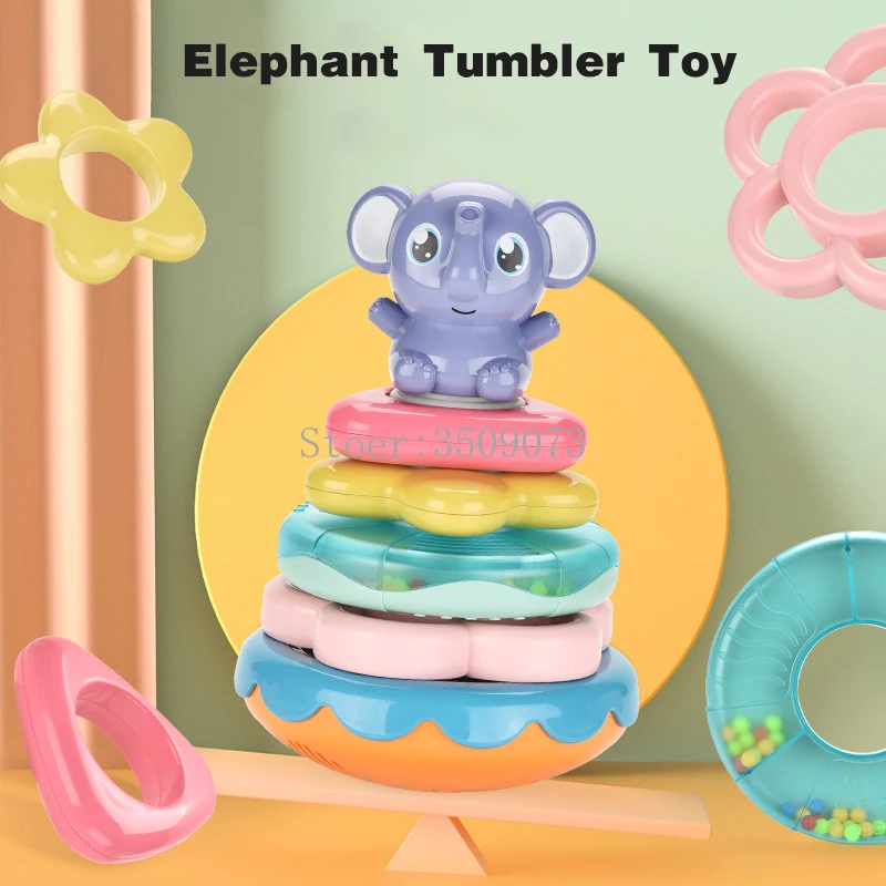 

Детская музыкальная игрушка-погремушка, погремушки для детей, интерактивное штабелируемое кольцо для младенцев, башня, раннее обучение, слон, обучающая игрушка для малышей