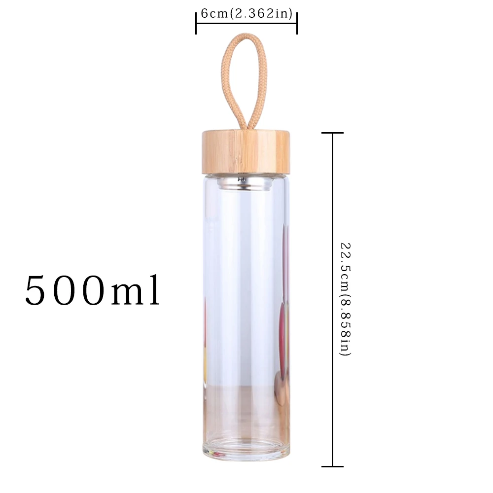 400ml 500ml High Quality Glass Water Bottles Bamboo Lid With Rope Drink Bottled For Beverages Outdoor Brief Portable Tea bottle - Цвет: 500ml