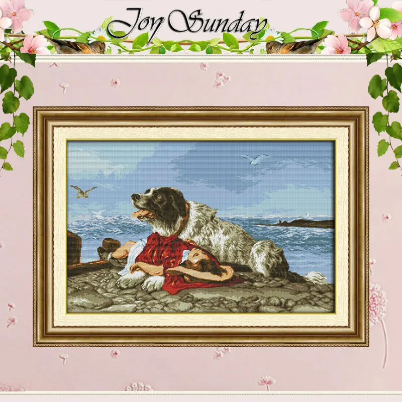 Картина для вышивки крестиком Guard dog girl 11CT 14CT Набор оптовая продажа с животными