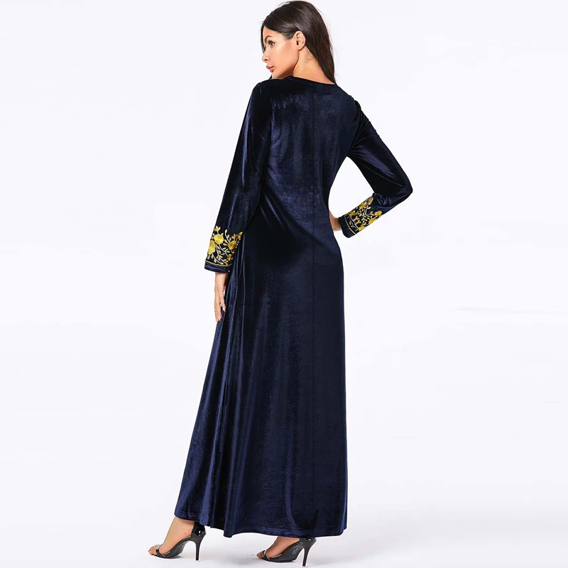 Теплый кафтан бархат abaya Дубай скромные Модные женские мусульманское длинное платье для девочки длинное зима осень темно-синий плюс размер abaya t хиджаб Халат