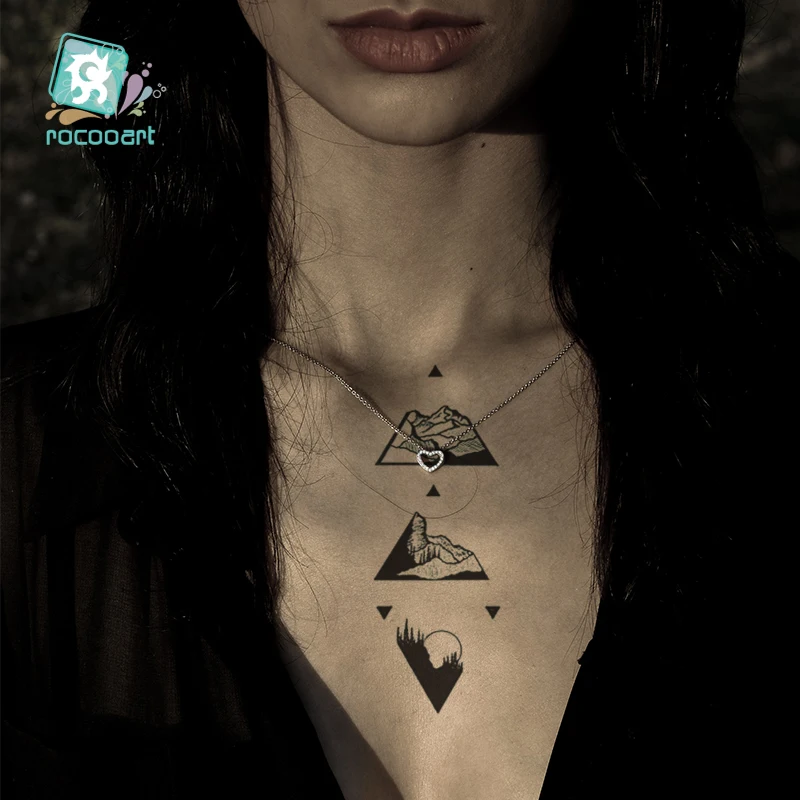 Маленький размер временные татуировки на горной сосне стикер треугольная волна