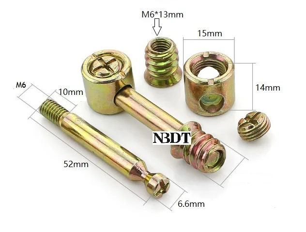 M6 10Pcs/lot M6 M8 Furniture Bed Fastener Connecting Dowel Bolt Barrel Nut Fixing Hex Socket Grub Screw - Цвет: M6