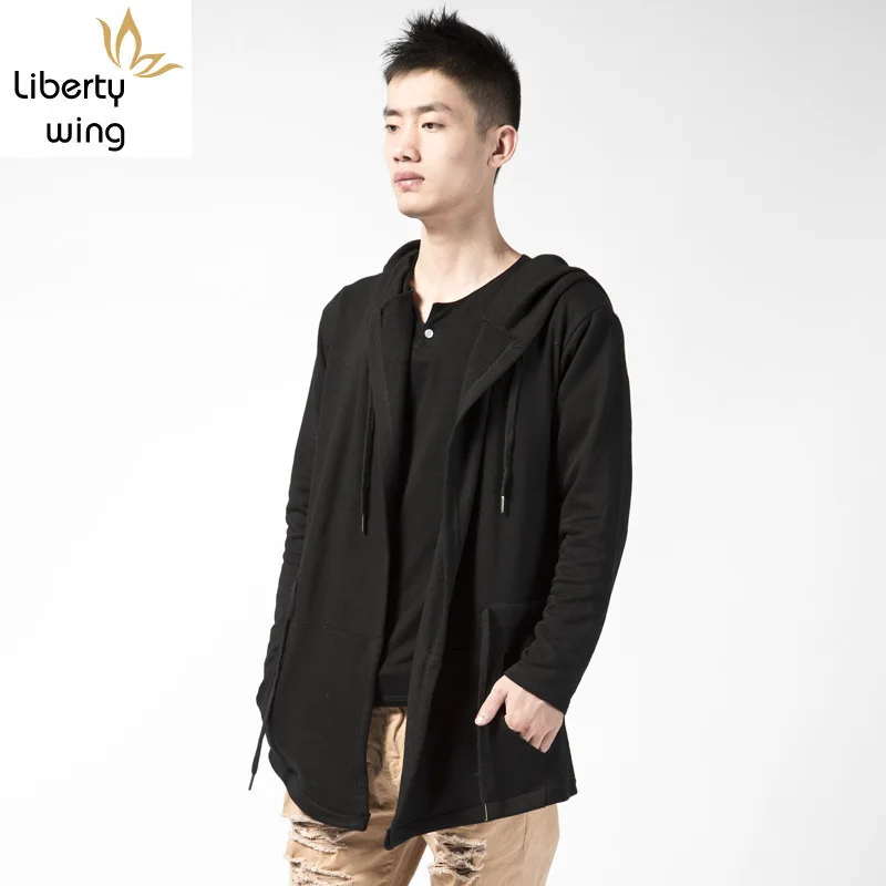 Модный мужской черный кардиган с капюшоном пальто мужское Свободное в стиле панк