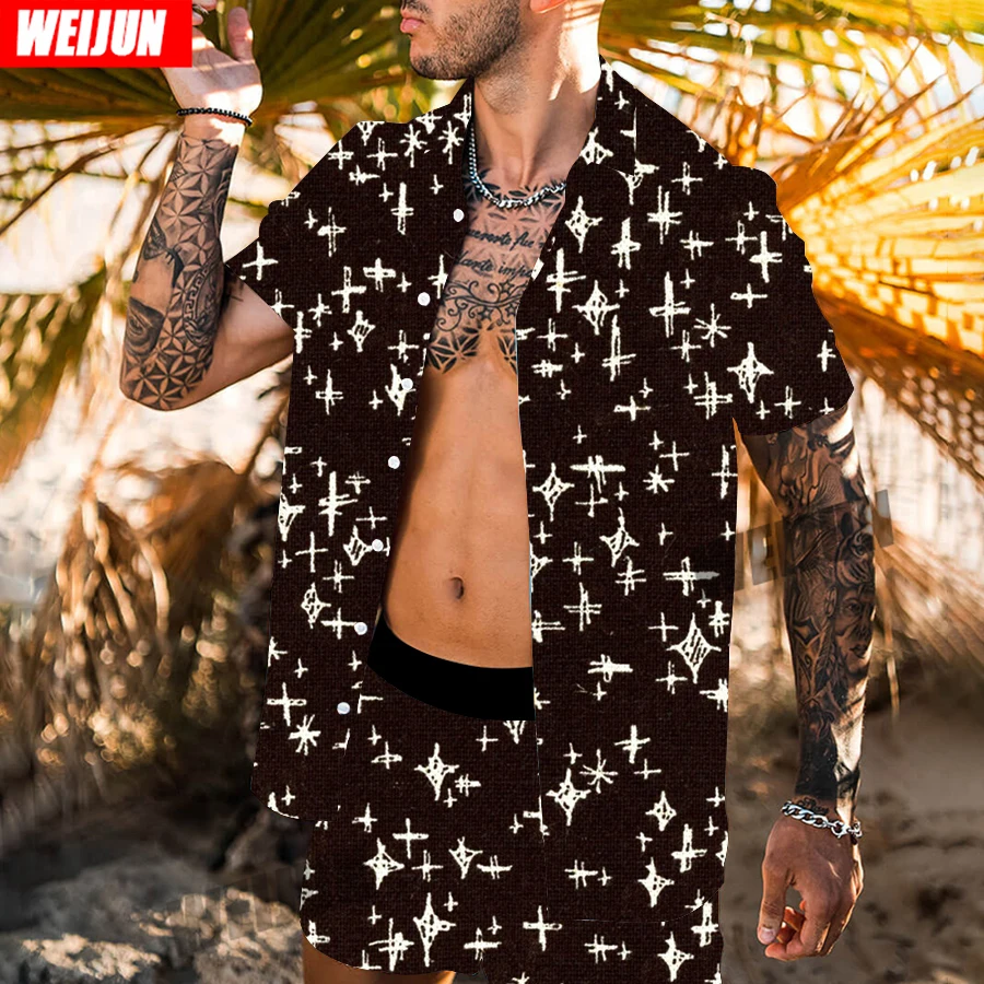 

Men 2 Piece Set Summer Casual Man Printed Shirt+Shorts Suit Beach Wear Board Shorts Hawaiian Shirt Set Fashion Loose Clothing