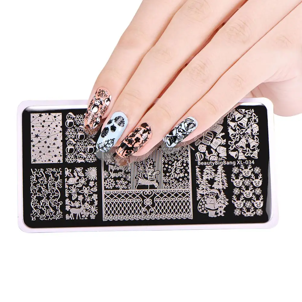 

BeautyBigBang Nail Stamping Plates Christmas Snowflake Xmas Snowman Image Nail Art Template Nail Plate Stamp Accessories XL-034