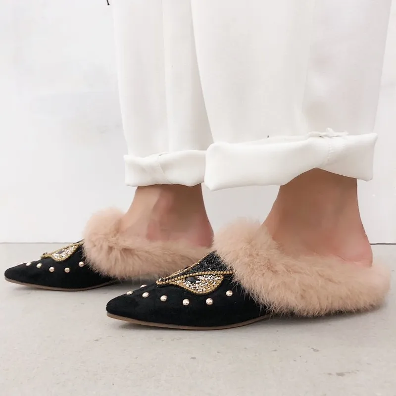 Женские Кристальные заклепки из натуральной замши с кроличьим мехом стразы