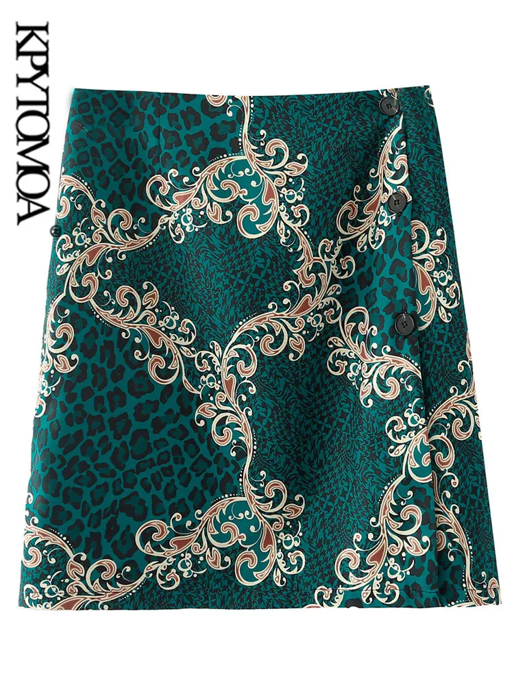 

Женская винтажная мини-юбка KPYTOMOA, модная с разрезом спереди, с принтом тотема, на пуговицах, с завышенной талией