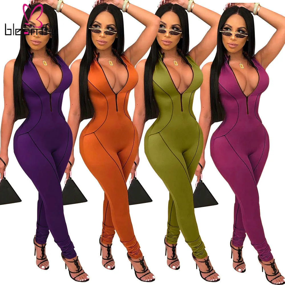 Женский комбинезон в полоску с застежкой-молнией без рукавов на молнии