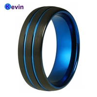 tungsten ring men black blue wedding ring for men and women domed edges comfort fit