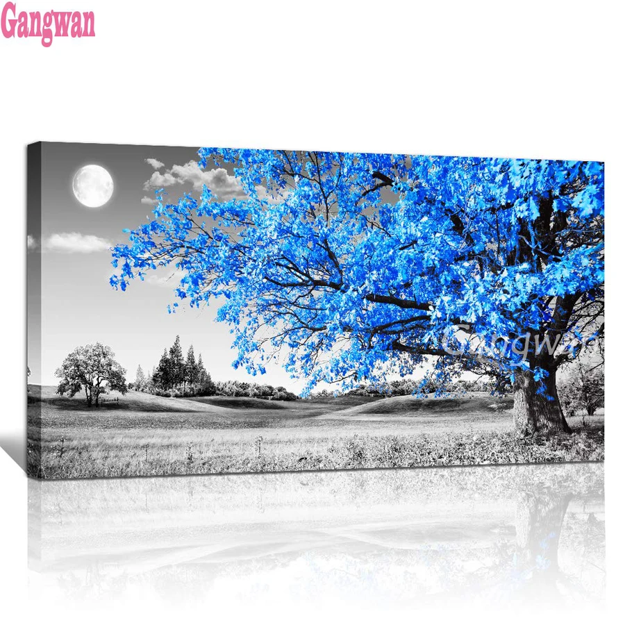 Большая Алмазная мозаика полная выкладка голубая луна дерево пейзаж абстрактная