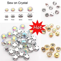 hot sale new 6 10mm round shapes silver gold sew on rhinestones with claw crystal glass glitter rhinestones for wedding dress