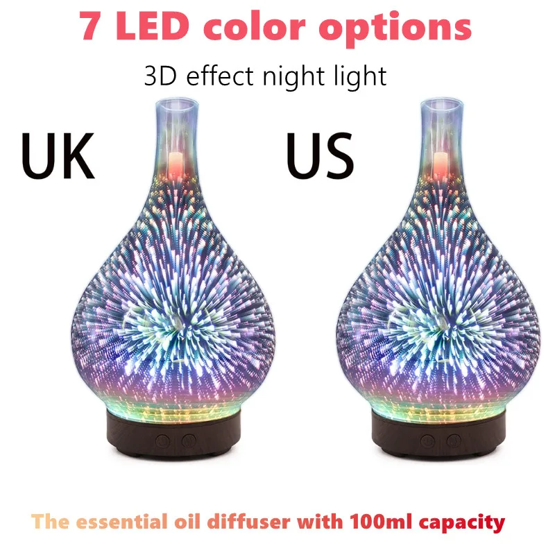 Essential Oil Diffuser Humidifier 100ML Glass Aromatherpy Diffusers 7 Color LED Lights Changing for Home Bedroom Office