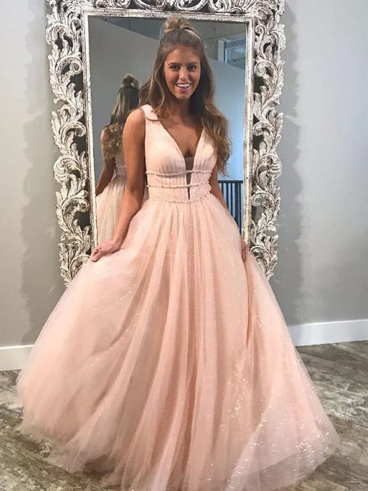 Rose Pink Сексуальное блестящее длинное вечернее платье с глубоким v-образным вырезом, блестящее вечернее платье с открытой спиной, платья для выпускного вечера, Vestidos De Gala - Цвет: Rose Pink
