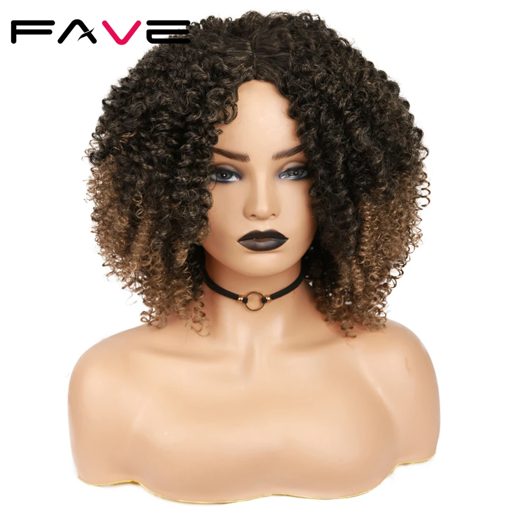 FAVE афро кудрявый короткий синтетический парик смешанный Темный светильник