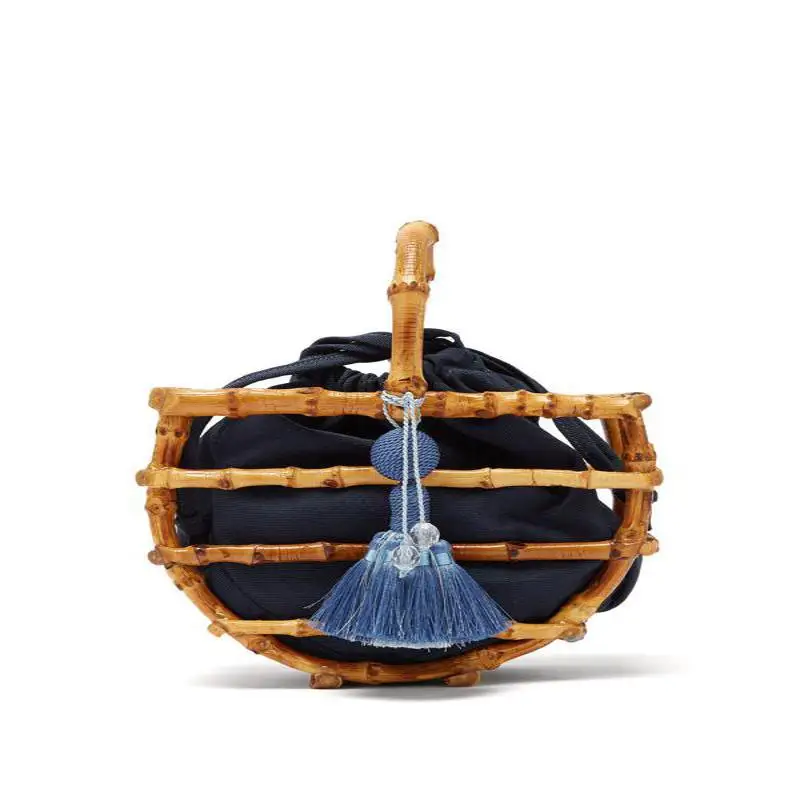 

Casual Women Semicircle Bamboo Handbag Hand-woven Messenger Bag Lady Retro Tassel Tote Bag Holiday Beach Bag Girls Travel Bag