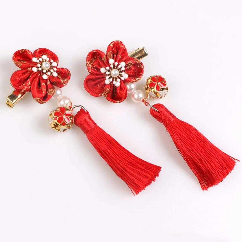 

Princess Girls Tassel Flower Hair Clips New Year Chinese Traditional Hairpins Kids Barrettes Hair Accessories Headwear