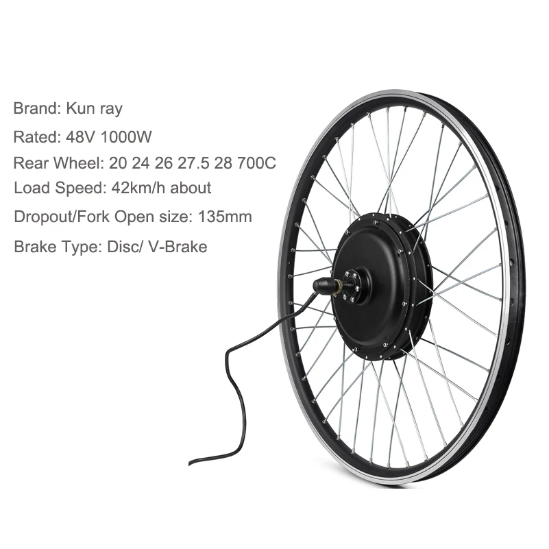 baratas Motor Dianteiro Da Roda De Motor Elétrica, 48v 500w/1000w Hub Motor Elétrico Bicicleta Ebike Kit De Conversão Bicicleta Elétrica 16/18/20/26/28 Polegada Ebike