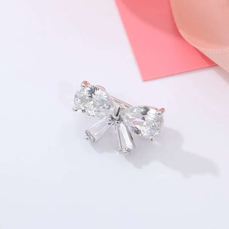 Циркониевая маленькая милая брошь с бантом из нержавеющей стали модные