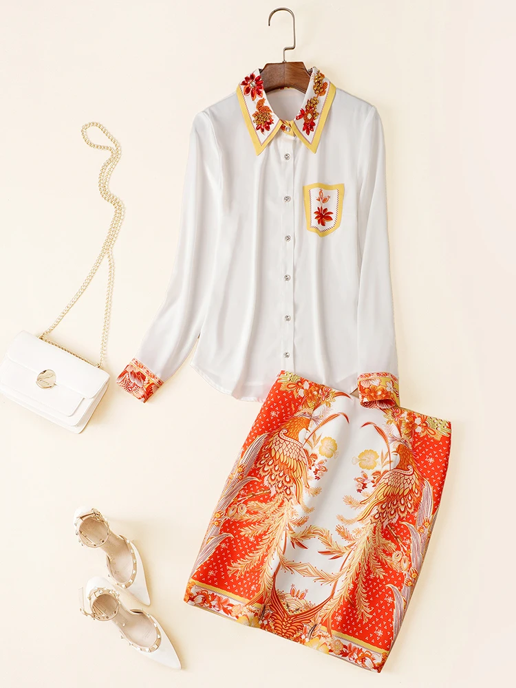 Женский весенне-летний комплект с отложным воротником и длинными рукавами