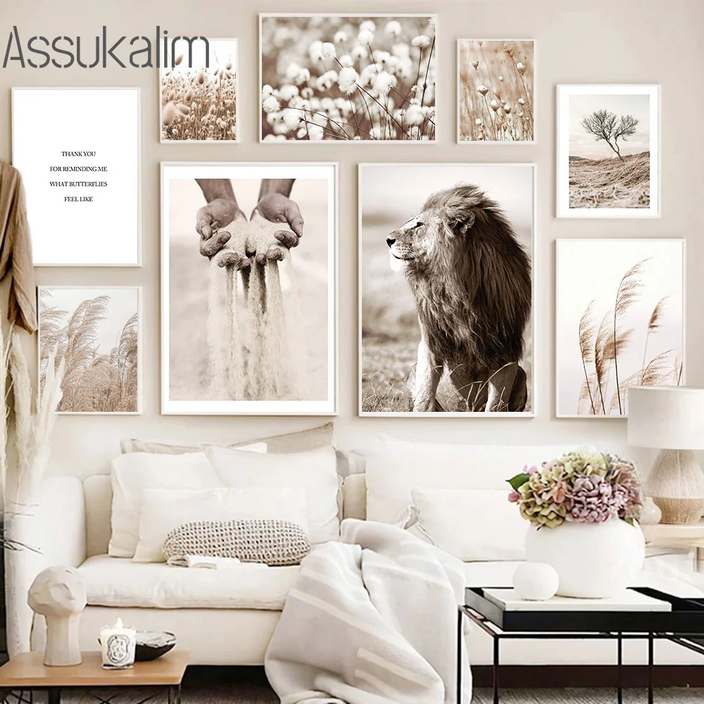 

Landscape Painting Cotton Wall Art Prints Lion Canvas Posters Hay Art Poster Nordic Print Hand Sand Wall Picture Home Decoration