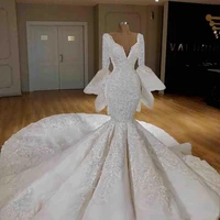 2021 african bell big sleeves mermaid wedding dresses 1m train deep v neck lace applique plus size bridal gowns