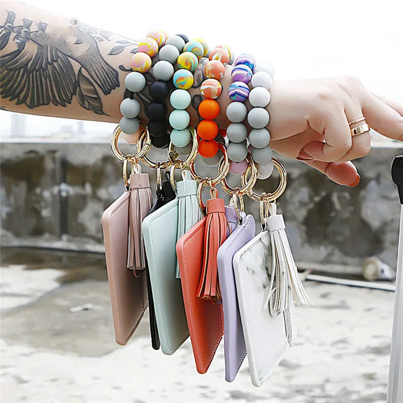 Брелок с ремешком на руку держатель для карт кошелек браслет из бисера кожаный