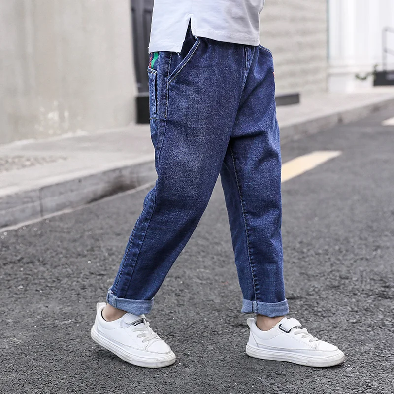 Джинсы для мальчиков детские штаны с эластичной резинкой на талии в