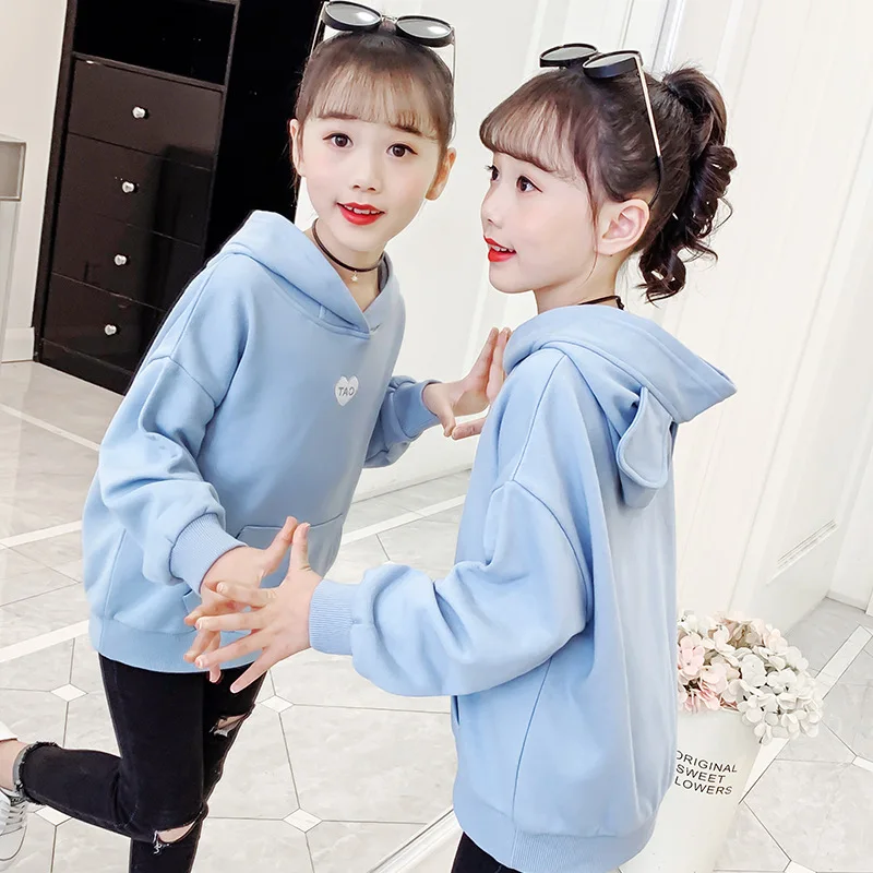 

Girls' sweaters 2021 spring and spring new long-sleeved cartoon hooded sweater sports solid color letter pullover