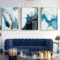 modern abstract blue marble background matt gold nordic style canvas painting living room home wall art decor poster pictures