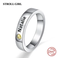 strollgirl 100 925 sterling silver engraved mothers stackable name ring with birthstone personalized sterling silver jewelry