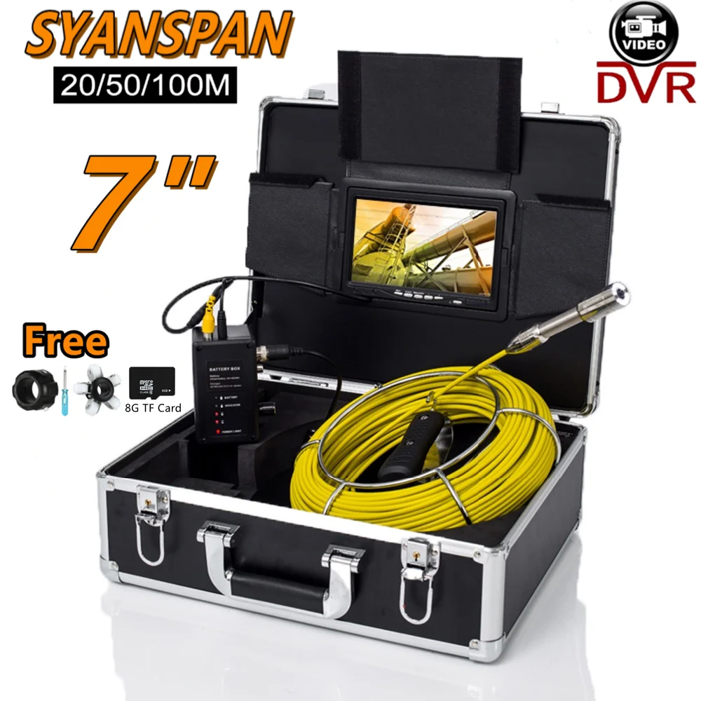 DVR 녹화 기능 7 "모니터 20/50/100M SYANSPAN 파이프 검사 카메라, IP68 배수 하수도 파이프 라인 산업용 내시경