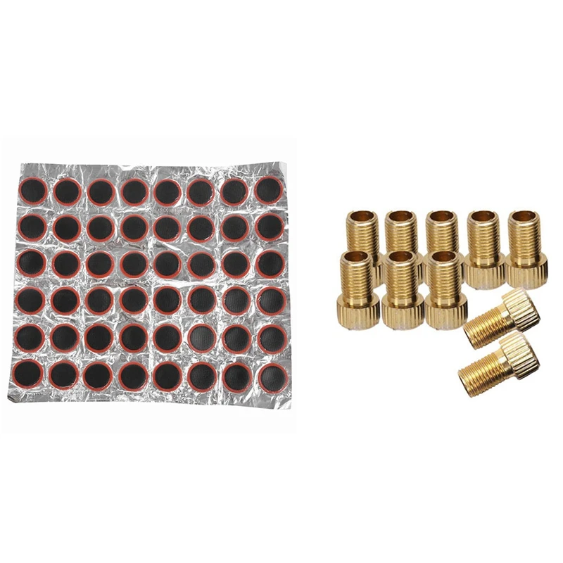 

48 Pcs Bike Repair Puncture Repair Tire Tyre Patch Repairing Tools & 10Pcs Adapter Converter Bicycle Bike Tire Tube