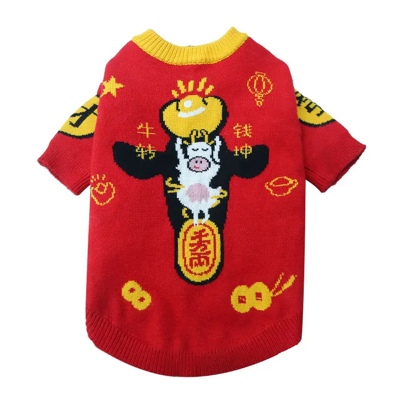 

2021 New Year Dog Clothes Chinese Spring Festival Dog Clothing Tang Suit Pomeranian Poodle Pug Schnauzer French Bulldog Sweater