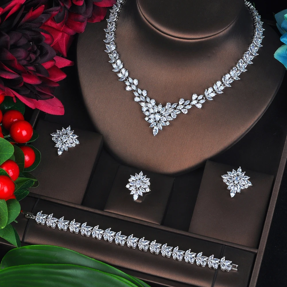 

New Luxury Marquise Cut Bridal Jewelry Set Wedding Aessories 4 pcs Full Cubic Zircon parure bijoux femme N-702