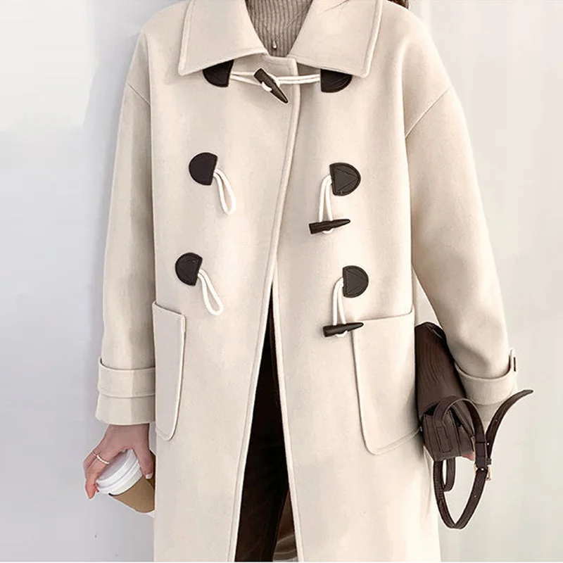 

Женское шерстяное пальто, длинное теплое пальто в стиле преппи, свободное, толстое, зимнее, 2021