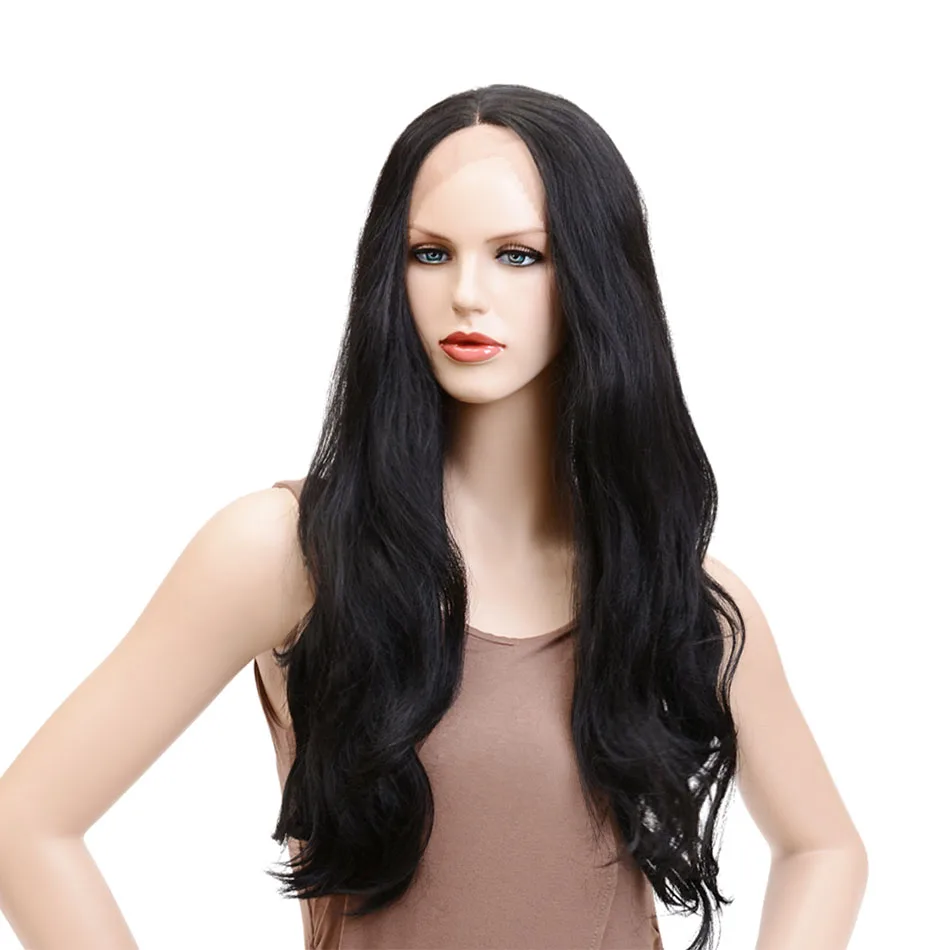 Персонализирующий парик на сетке спереди Большой Волнистый черный цвет T часть
