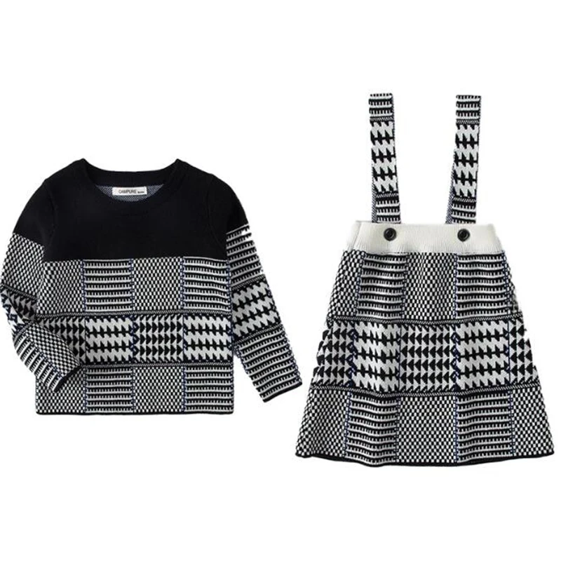 

Kids Sweaters Brother Sister Mathcing Knitted Clothes Baby Sweaters Girls Dresses Plaid knit Pullover Tops A Line Skirt