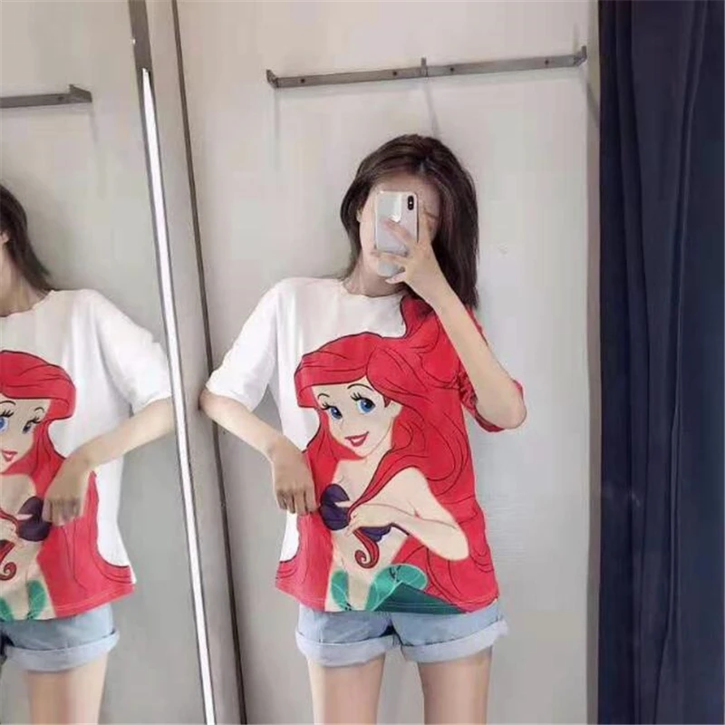 Футболка женская с коротким рукавом и круглым вырезом принтом Русалочка